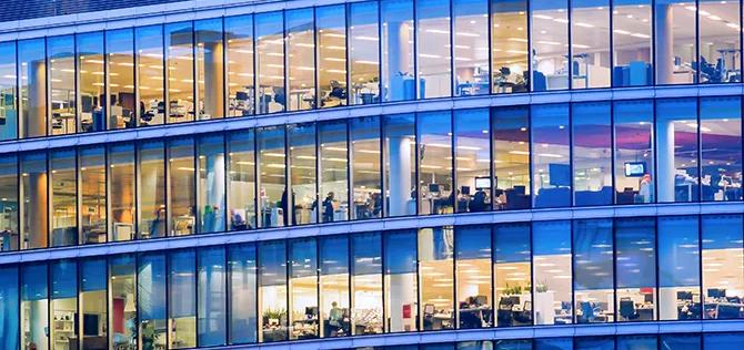 People working at office building