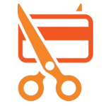 orange icon of a pair of scissors cutting a credit card