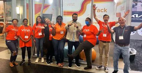 Voya employees having fun at a volunteer event