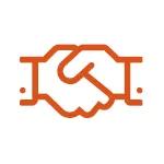 orange icon of two hands shaking