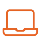 Orange and white icon of a briefcase