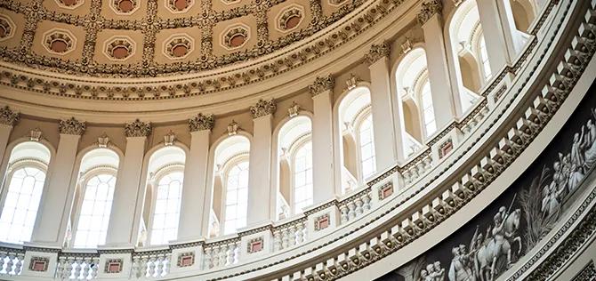 A detailed interior view of the U.S. Capitol Building dome Washington D.C.