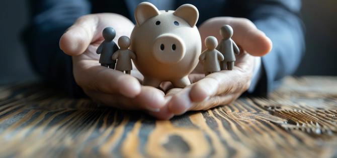 Businessman take a position to protect on the piggybank and paper family in hand, donation, saving, charity, family finance plan concept, --ar 3:2 --style raw --stylize 250 Job ID: c9d0579f-4d52-4b33-8eb3-3dd08b857cc9