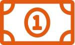 Orange icon of one dollar bill