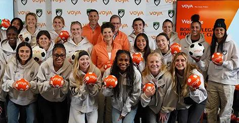 Voya leaders with Boston Legacy FC players