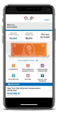 iPhone screenshot of Voya Retire for NYCDC showing orange dollar bill 