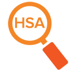 Orange icon of HSA on a magnifying glass